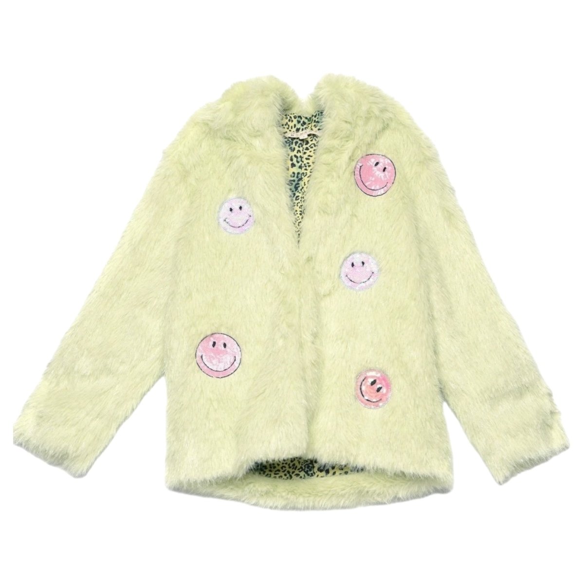 SMILEY FACE HOODED FAUX FUR COAT - JACKETS