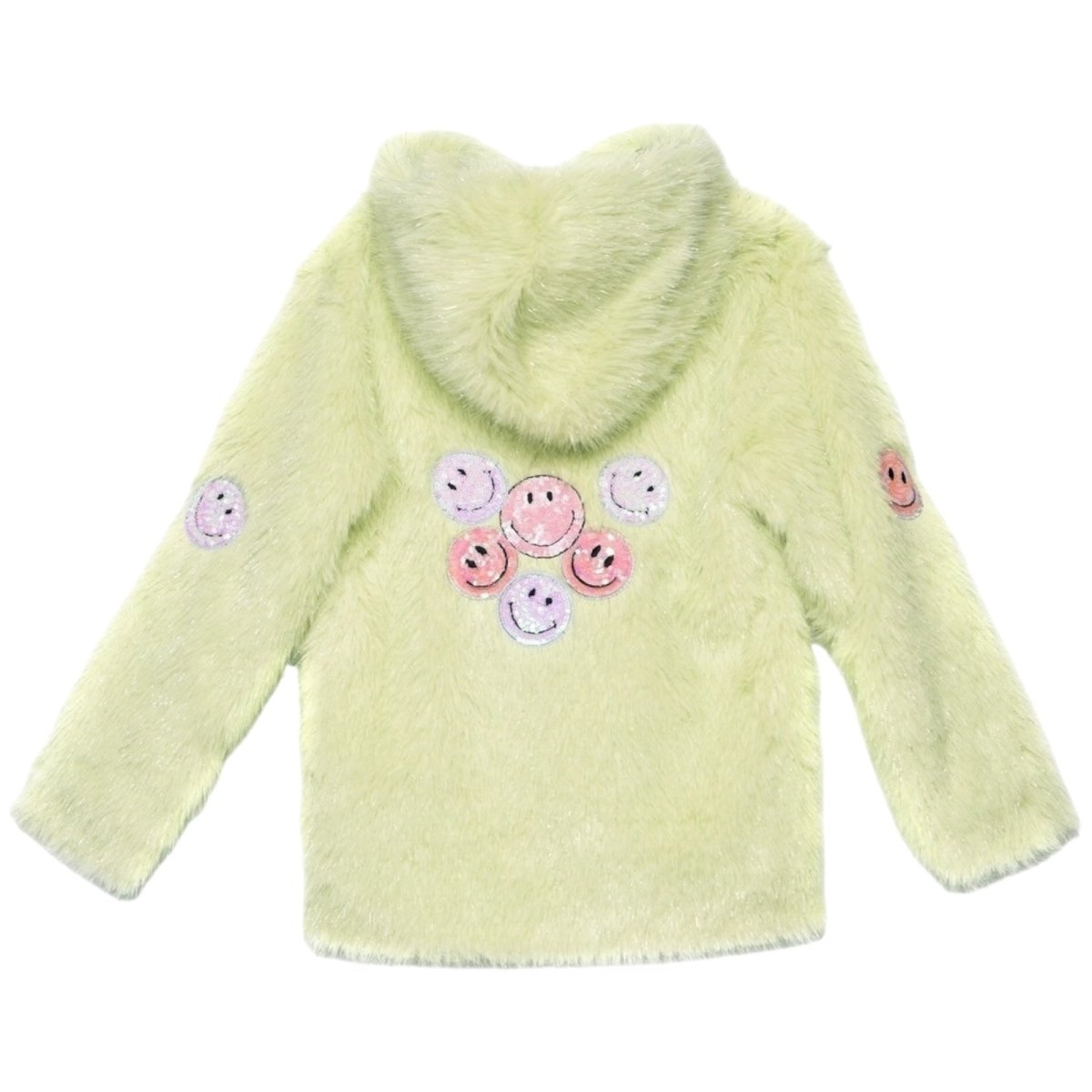 SMILEY FACE HOODED FAUX FUR COAT - JACKETS