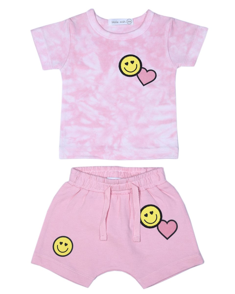 SMILEY & HEARTS TIE DYE TSHIRT AND SHORTS SET (PREORDER) - MISH MISH