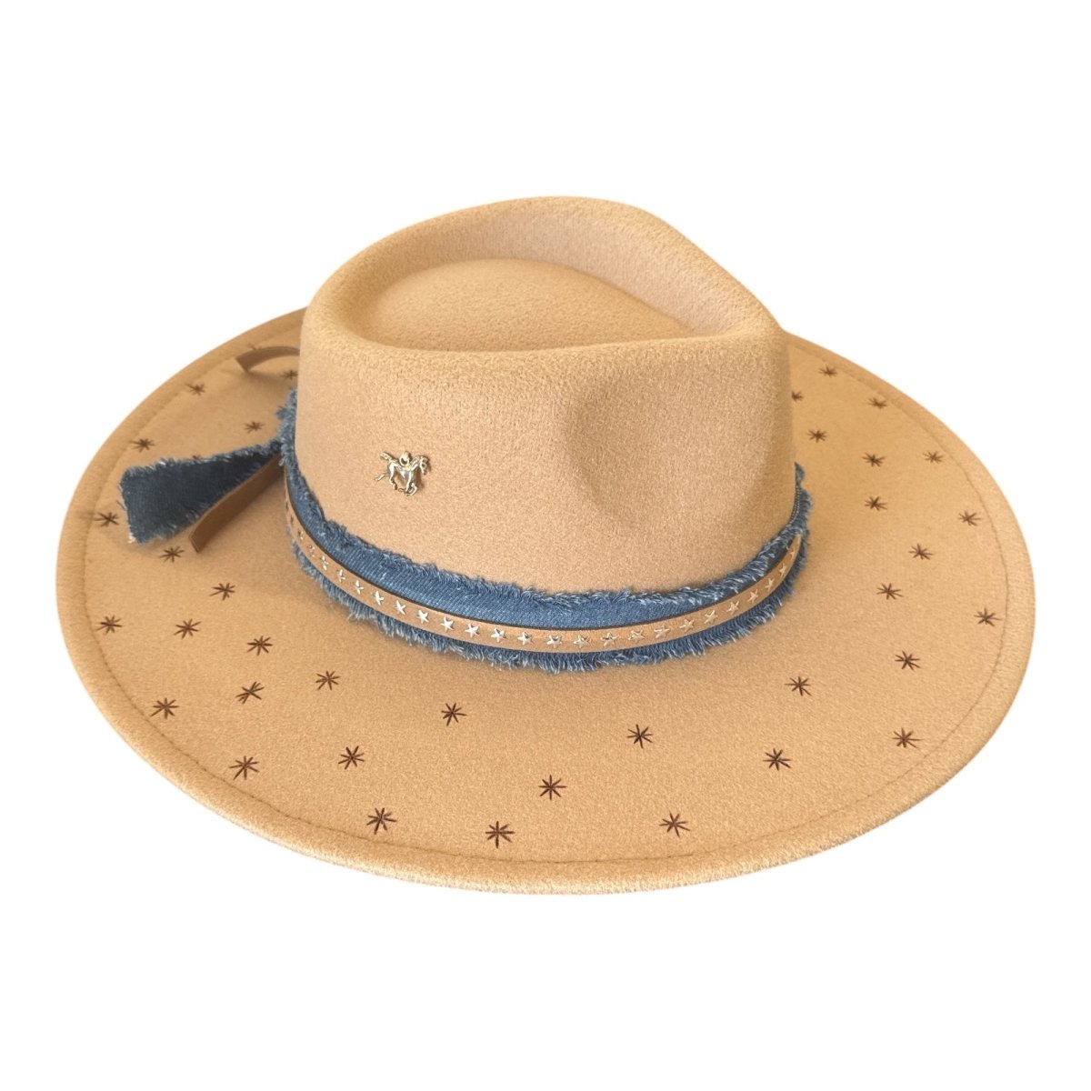 STARDUST DENIM & STARS TRIM FEDORA HAT - SAGE & SADDLE - HATS