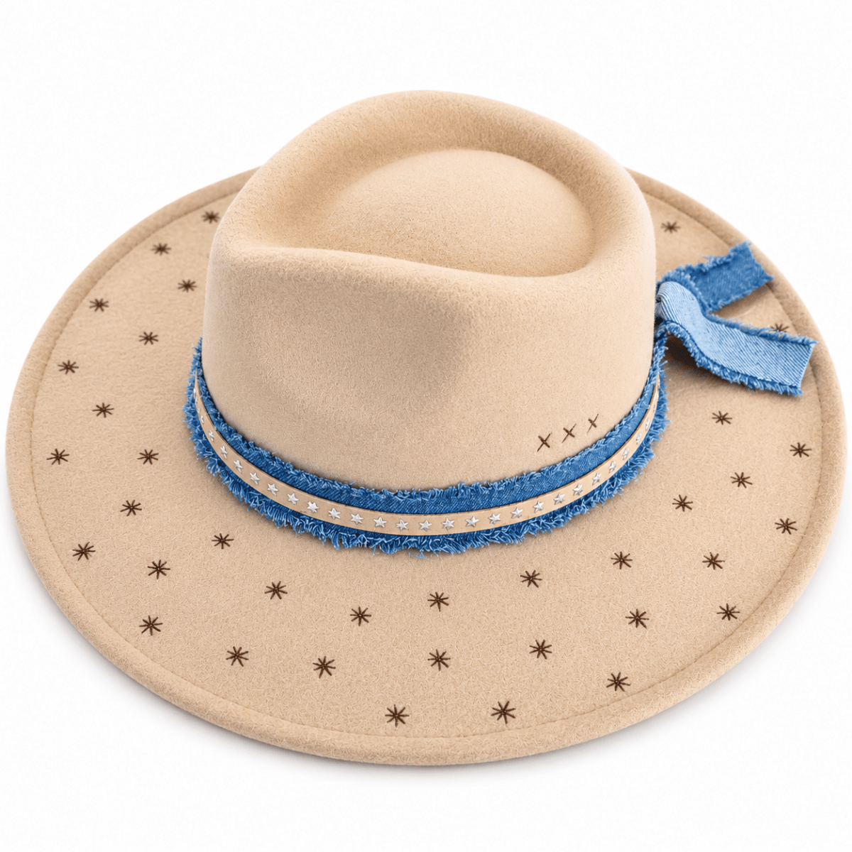 STARDUST DENIM & STARS TRIM FEDORA HAT - SAGE & SADDLE