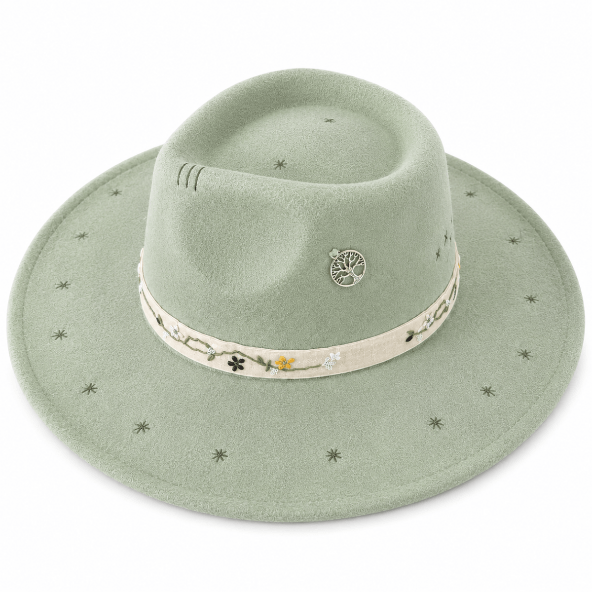STARDUST FLORAL TRIM FEDORA HAT - SAGE & SADDLE