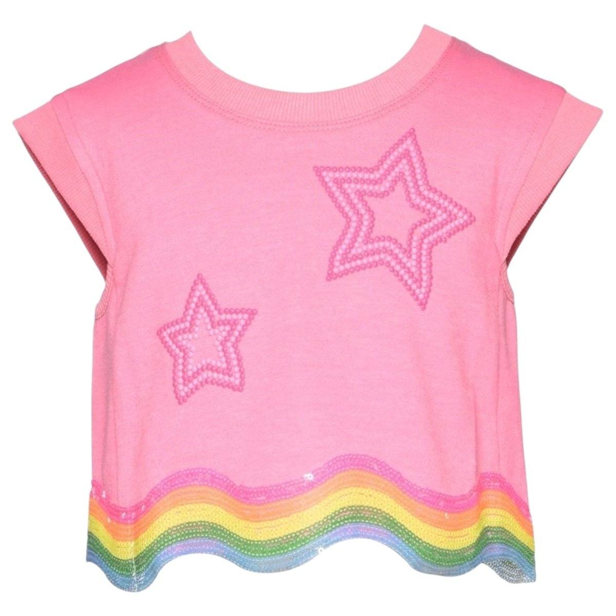 STARS & SEQUIN WAVY CROP TOP - SHORT SLEEVE TOPS