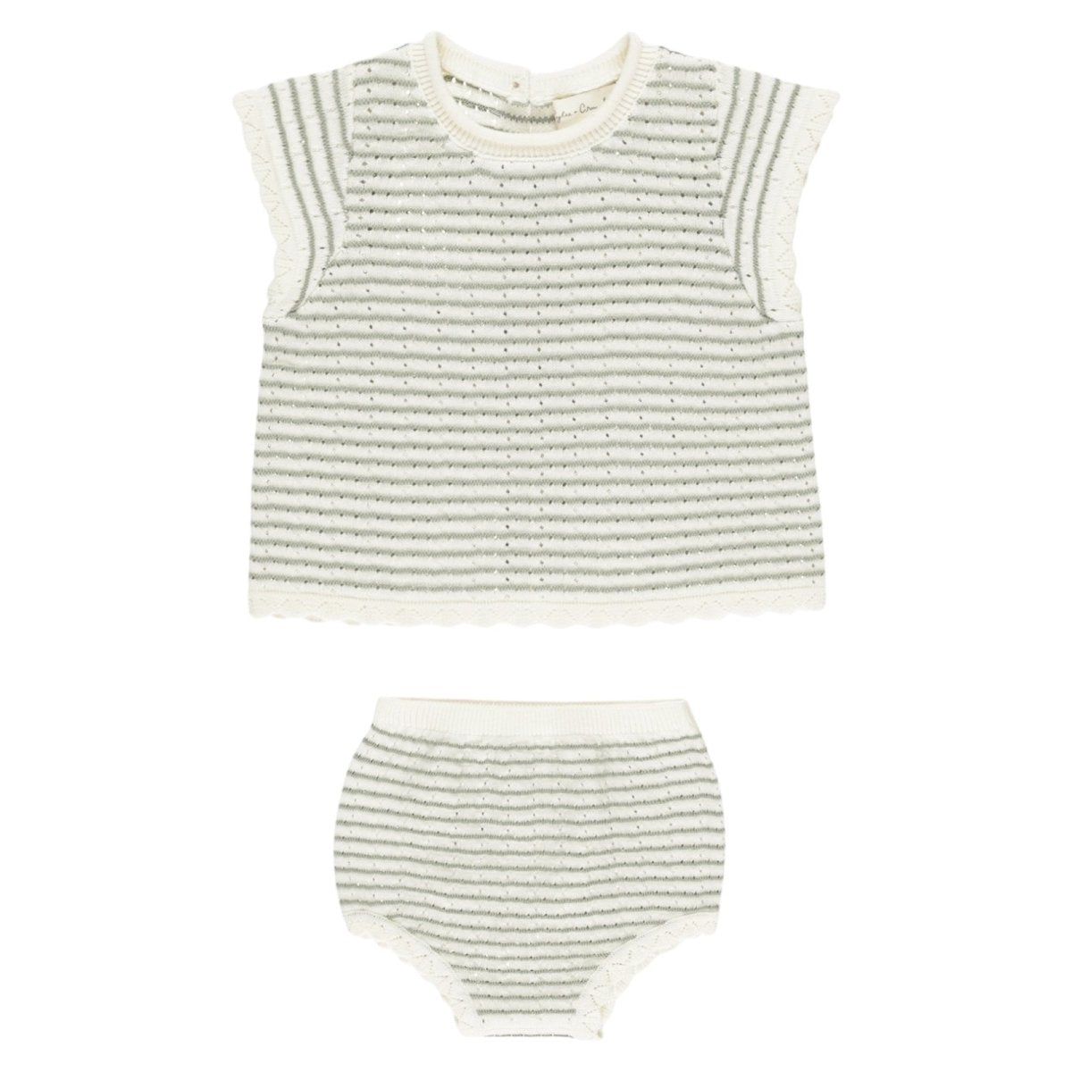 STRIPE SCALLOP KNIT TOP AND BLOOMERS SET - SET