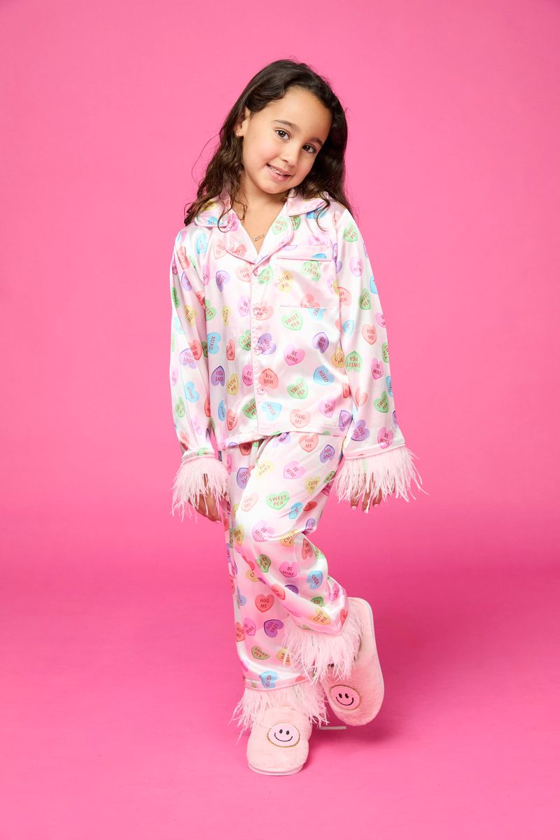 SWEETHEART FEATHER TRIM SILKY SET - MINI DREAMERS