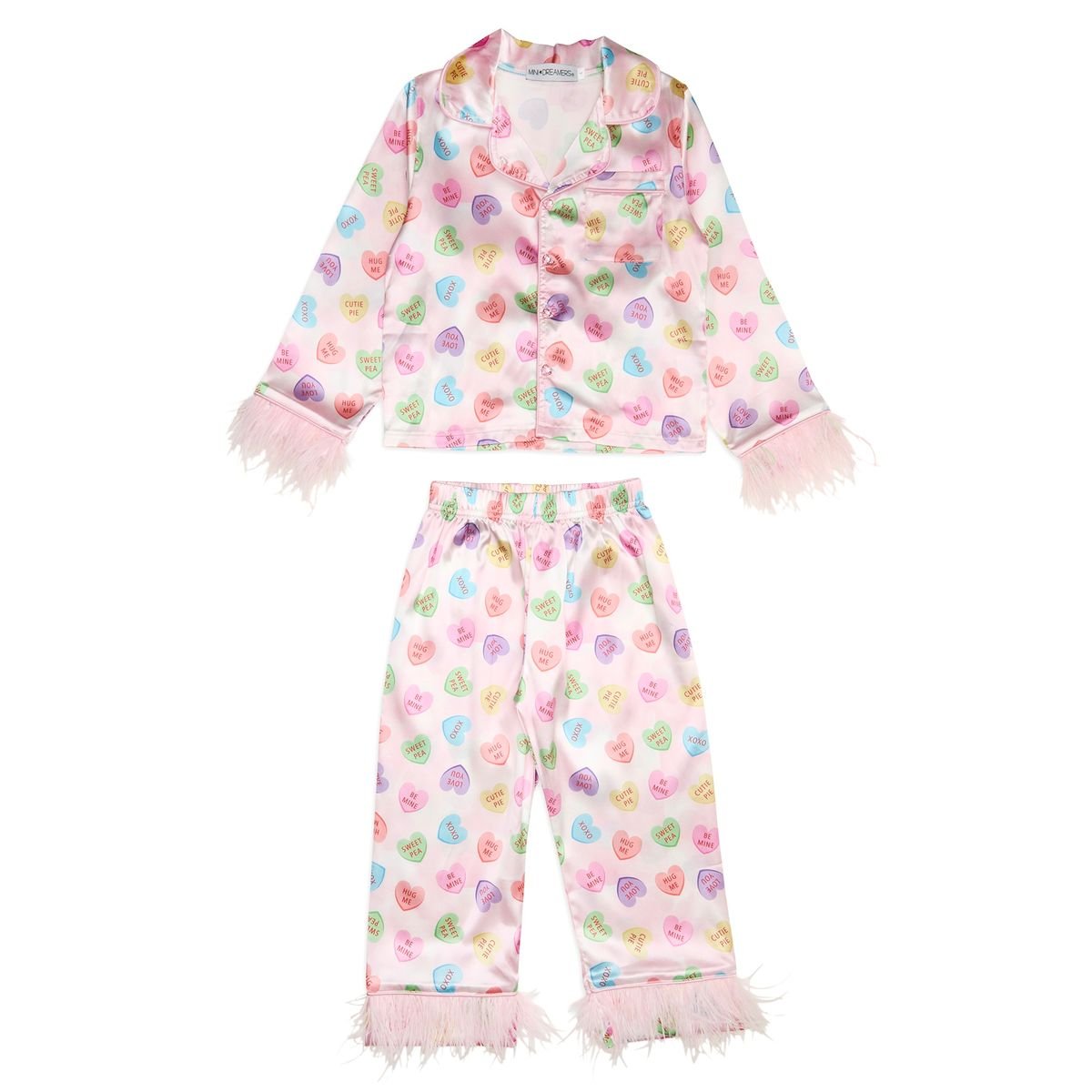 SWEETHEART FEATHER TRIM SILKY SET - MINI DREAMERS