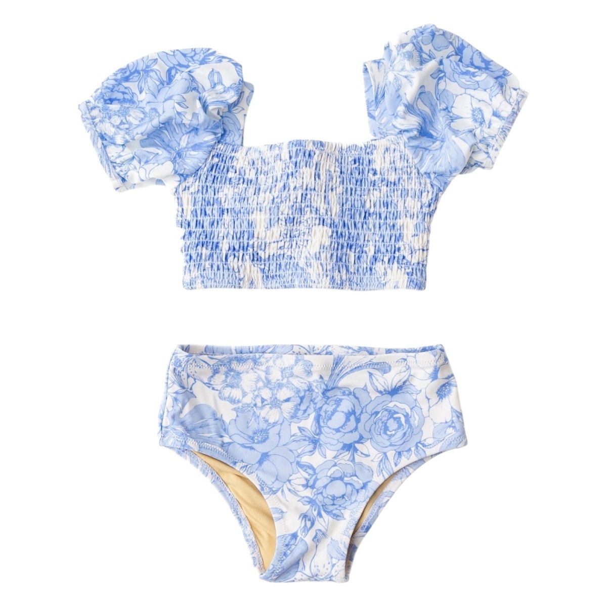 TROPICAL BLUES PUFF SLEEVE TWO PIECE BIKINI - TWO PIECE BIKINI