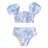 TROPICAL BLUES PUFF SLEEVE TWO PIECE BIKINI - TWO PIECE BIKINI