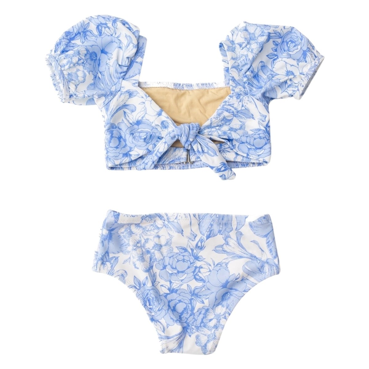 TROPICAL BLUES PUFF SLEEVE TWO PIECE BIKINI - TWO PIECE BIKINI