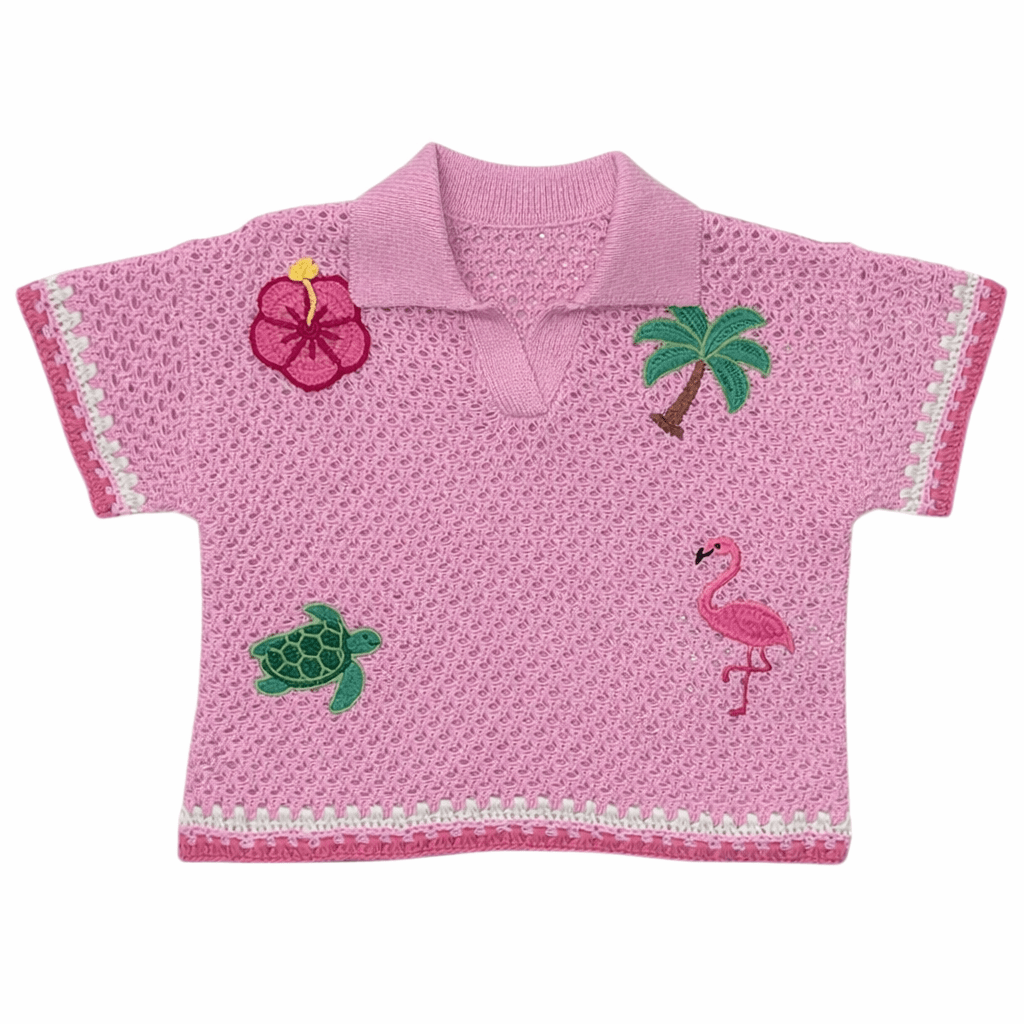 TROPICAL PATCHES KNITTED PIXIE JR BUTTON DOWN TOP - MC2 SAINT BARTH KIDS