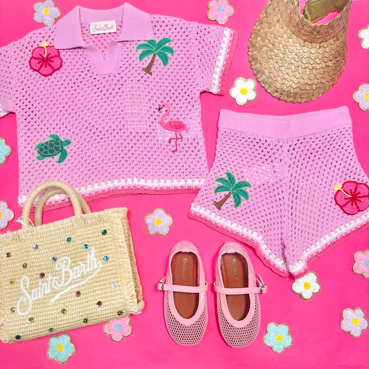 TROPICAL PATCHES KNITTED YVETTE JR SHORTS - MC2 SAINT BARTH KIDS