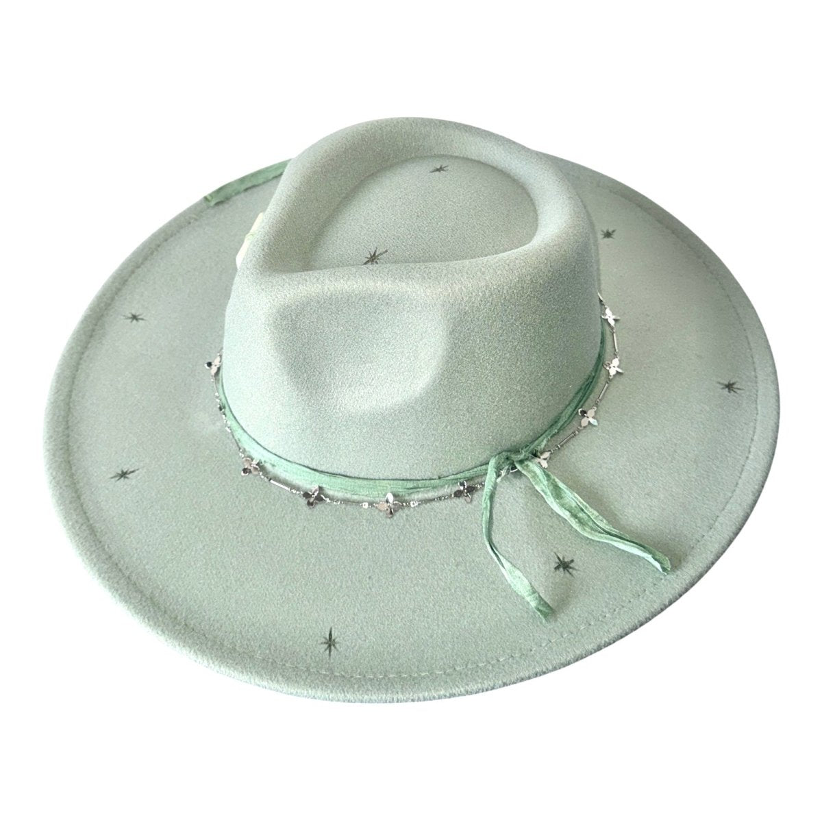TWINKLE STARDUST SILVER CHAIN TRIM FEDORA HAT - SAGE & SADDLE