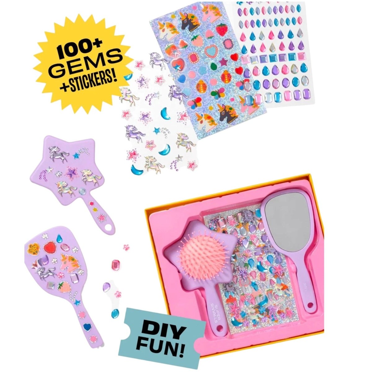 UNICORN STYLE & SHINE GEMIFY BEAUTY KIT (HAIR BRUSH + MIRROR) - SUPER SMALLS - TOYS