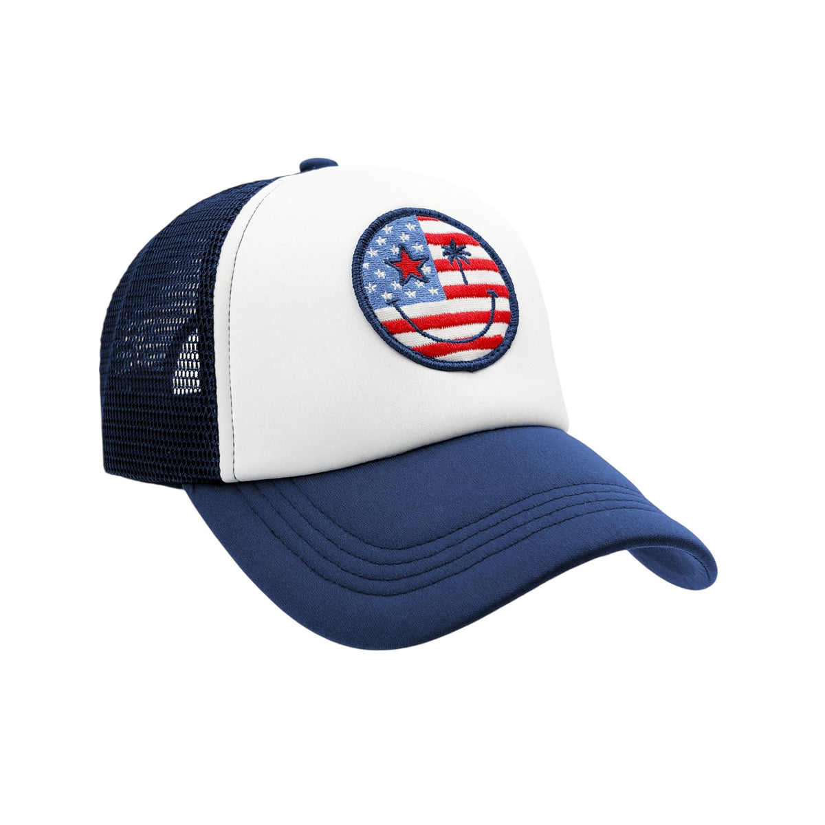 AMERICAN FLAG SMILEY FACE TRUCKER HAT - HATS