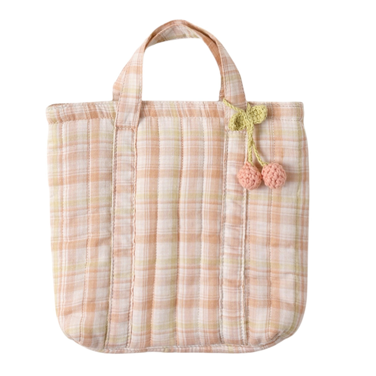 QUILTED PLAID SUMMER BAG W/ CHERRY CHARM - PURSES