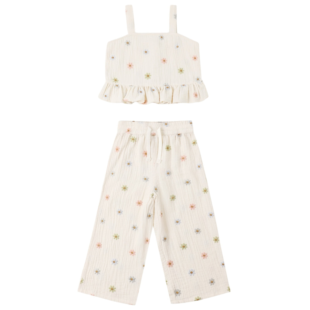 EMBROIDERED DAISY KAYLI TANK AND PANTS SET - SET