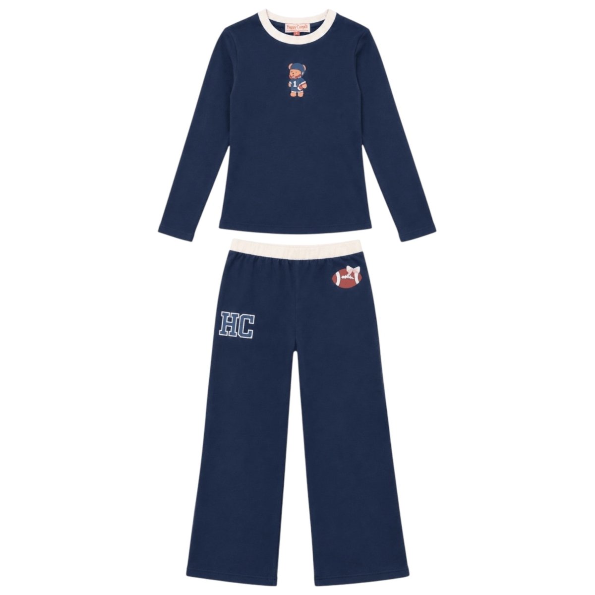 VARSITY TEAM BEAR LONG SLEEVE TOP AND STRAIGHT LEG LOUNGE SET - HAPPY CAMP3R