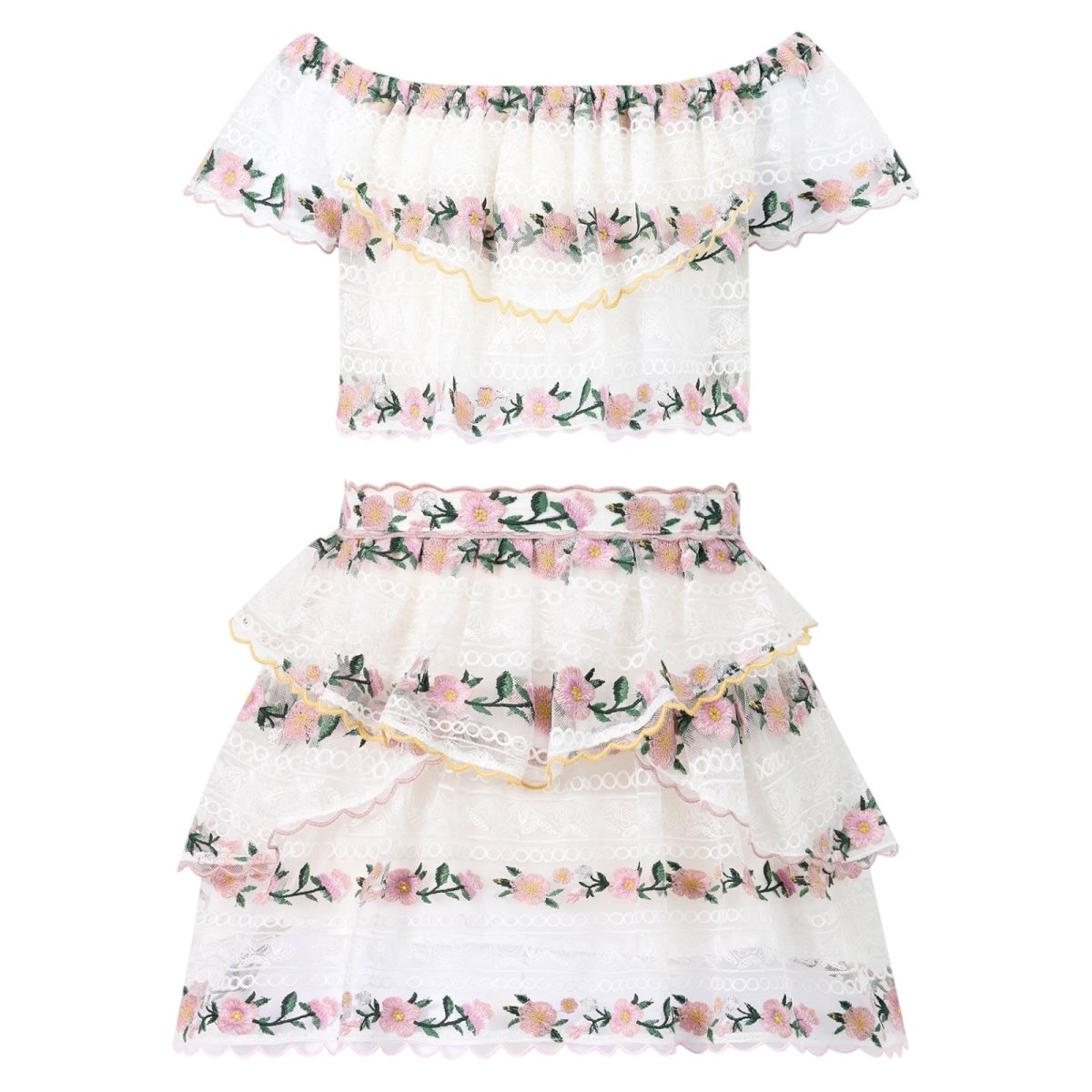 VICTORIA EMBROIDERED TOP AND SKIRT SET - SET