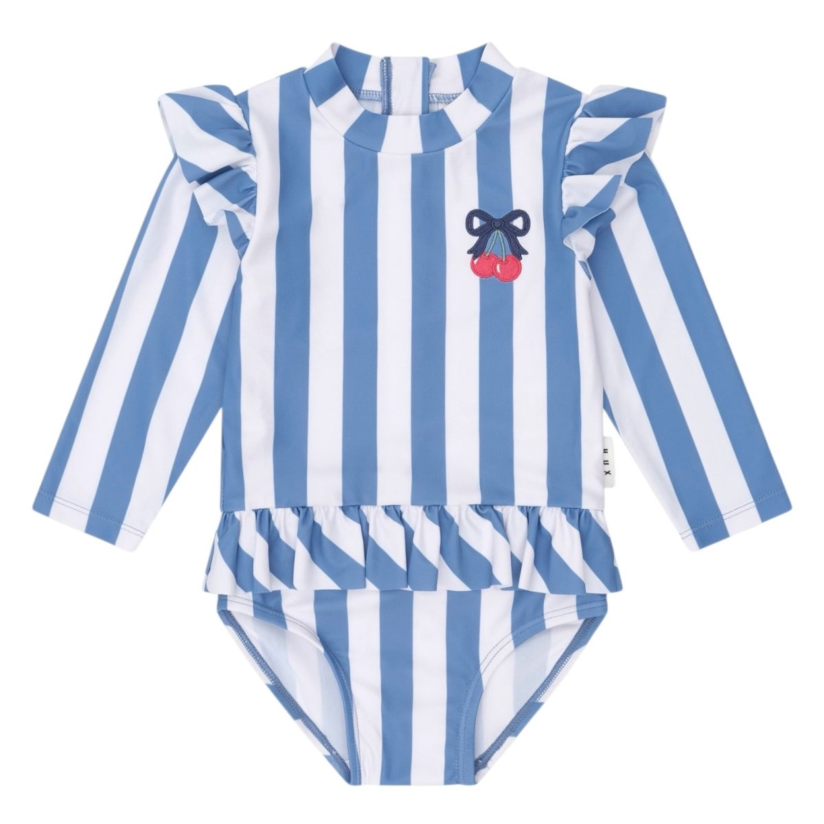 VINTAGE STRIPE CHERRY PEPLUM RASH GUARD ONE PIECE SWIMSUIT - HUXBABY