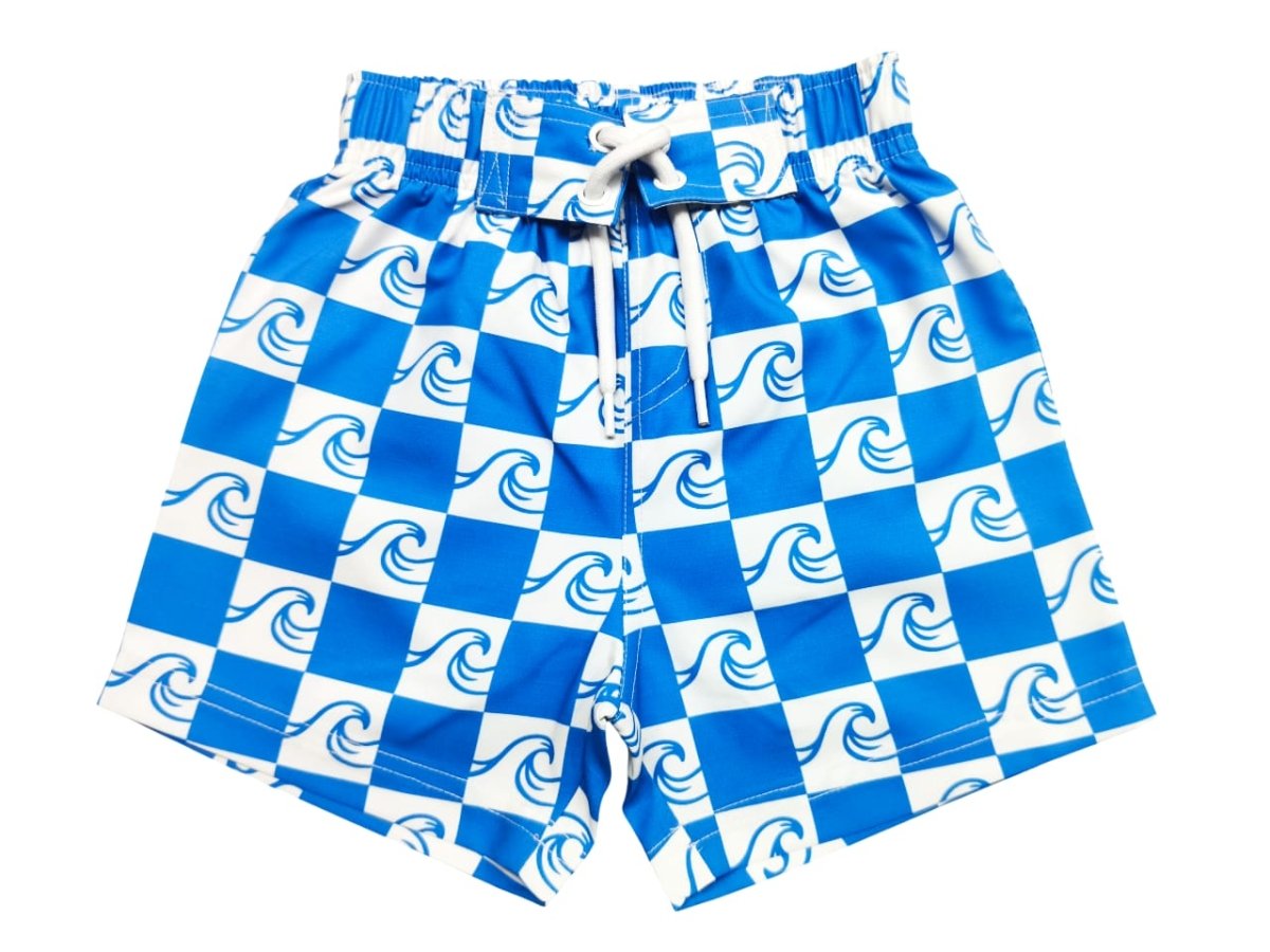 WAVES CHECKERED SWIM TRUNKS (PREORDER) - SWIM TRUNKS