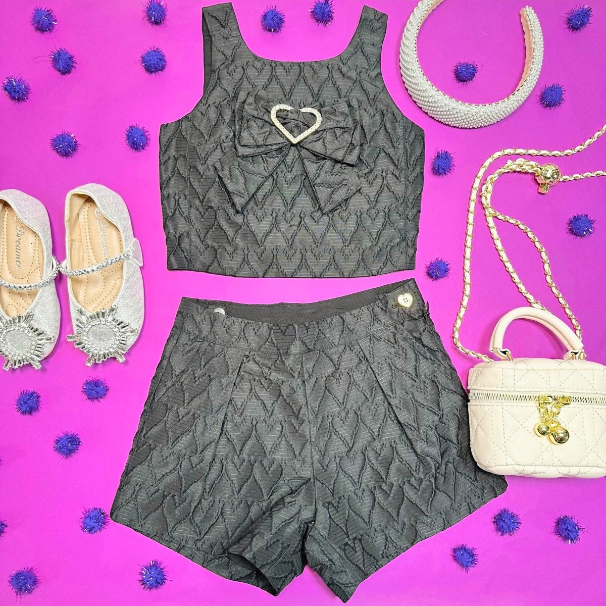 ADEANA HEART JACQUARD TOP WITH BOW - TANK TOPS