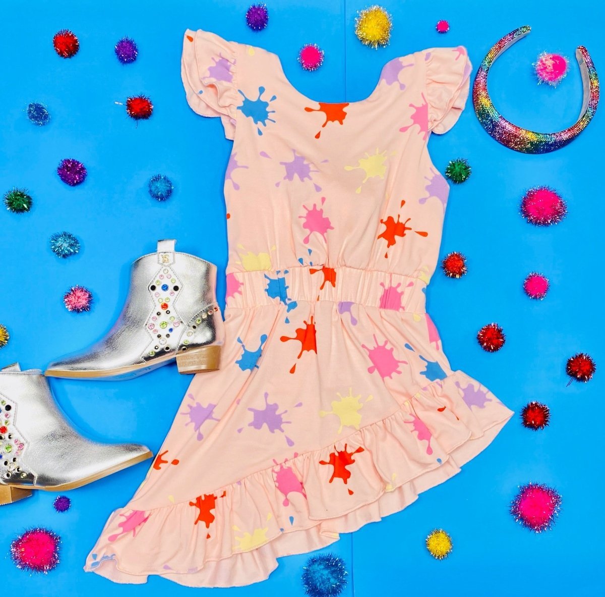 ALIA PAINT SPLATTER ASYMMETRICAL DRESS - DRESSES