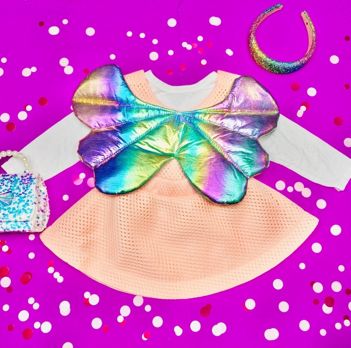 ANGEL GIRL RAINBOW WINGS DRESS W/ REMOVABLE STRAPS - DRESSES