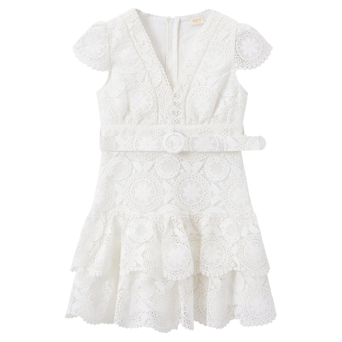 Angel Lace Dress with Cap Sleeves and Ruffles