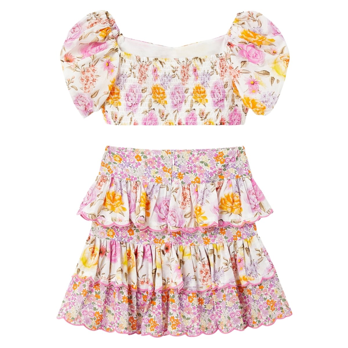 BLAIRE FLORAL PUFF SLEEVE CROP TOP AND SKIRT SET - SET