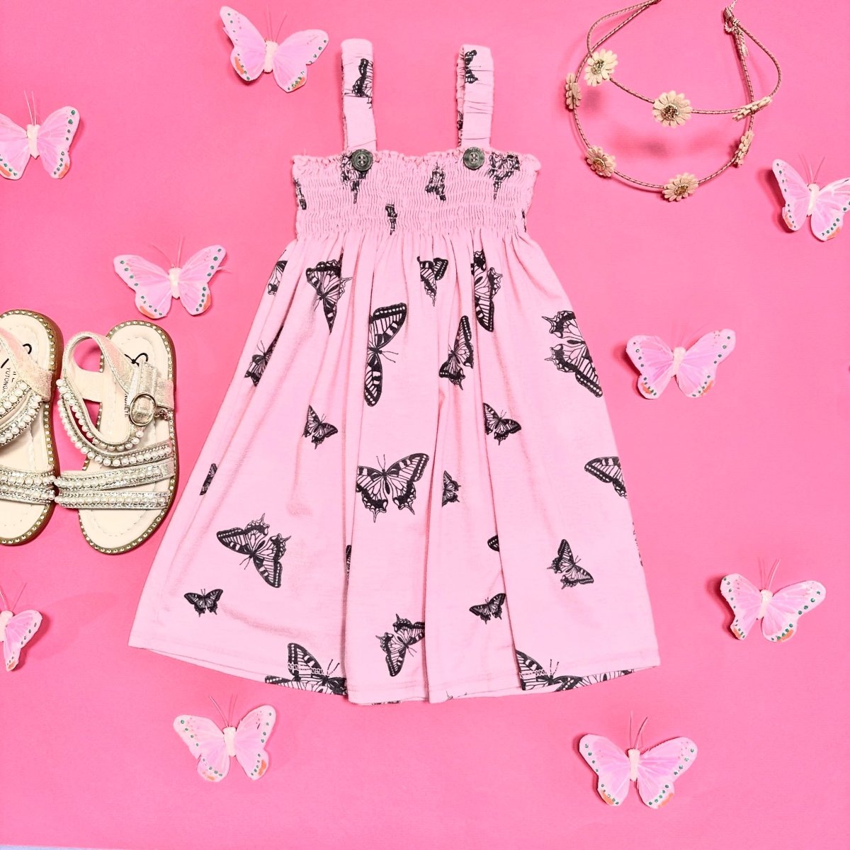 BUTTERFLY SMOCKED DRESS - COZII BY T2LOVE