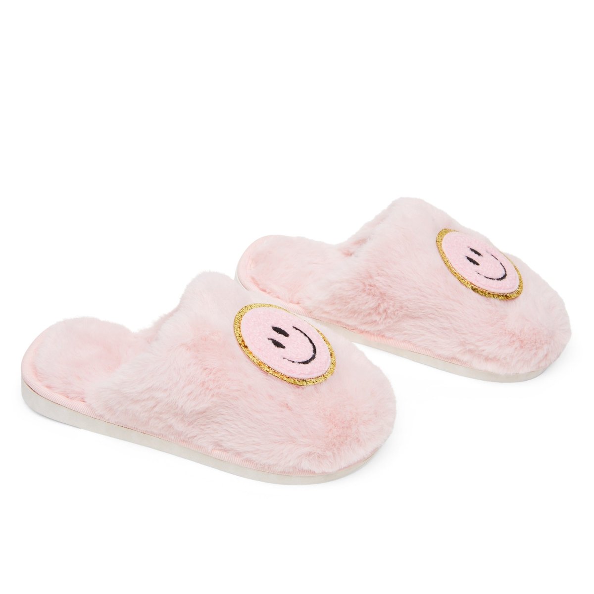 CALI SMILEY FACE FUZZY SLIPPERS - SLIPPERS