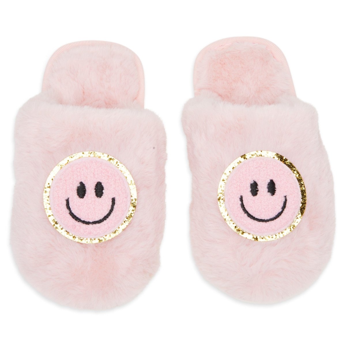 CALI SMILEY FACE FUZZY SLIPPERS - SLIPPERS
