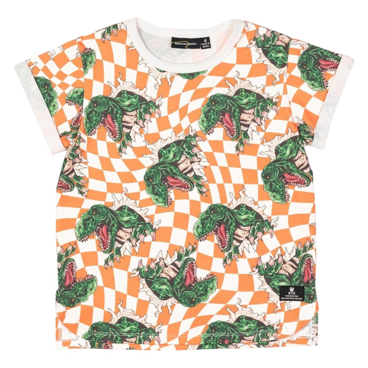 CHECKERED DINO TSHIRT - SHORT SLEEVE TOPS