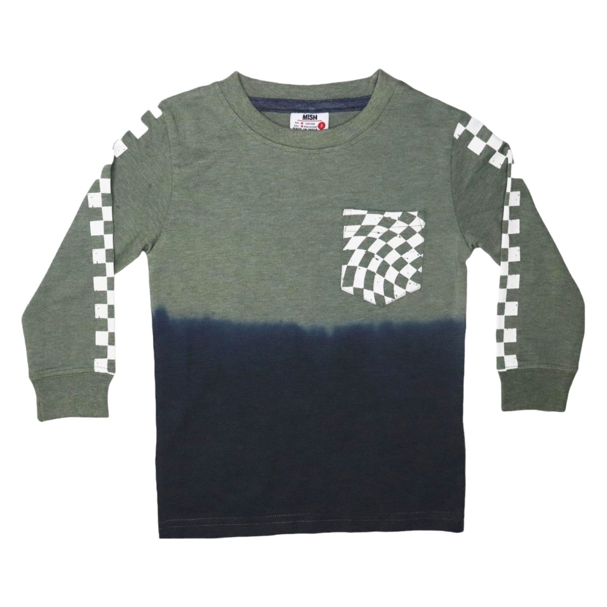 CHECKERED POCKET AND LIGHTNING BOLT LONG SLEEVE TSHIRT (PREORDER) - MISH MISH