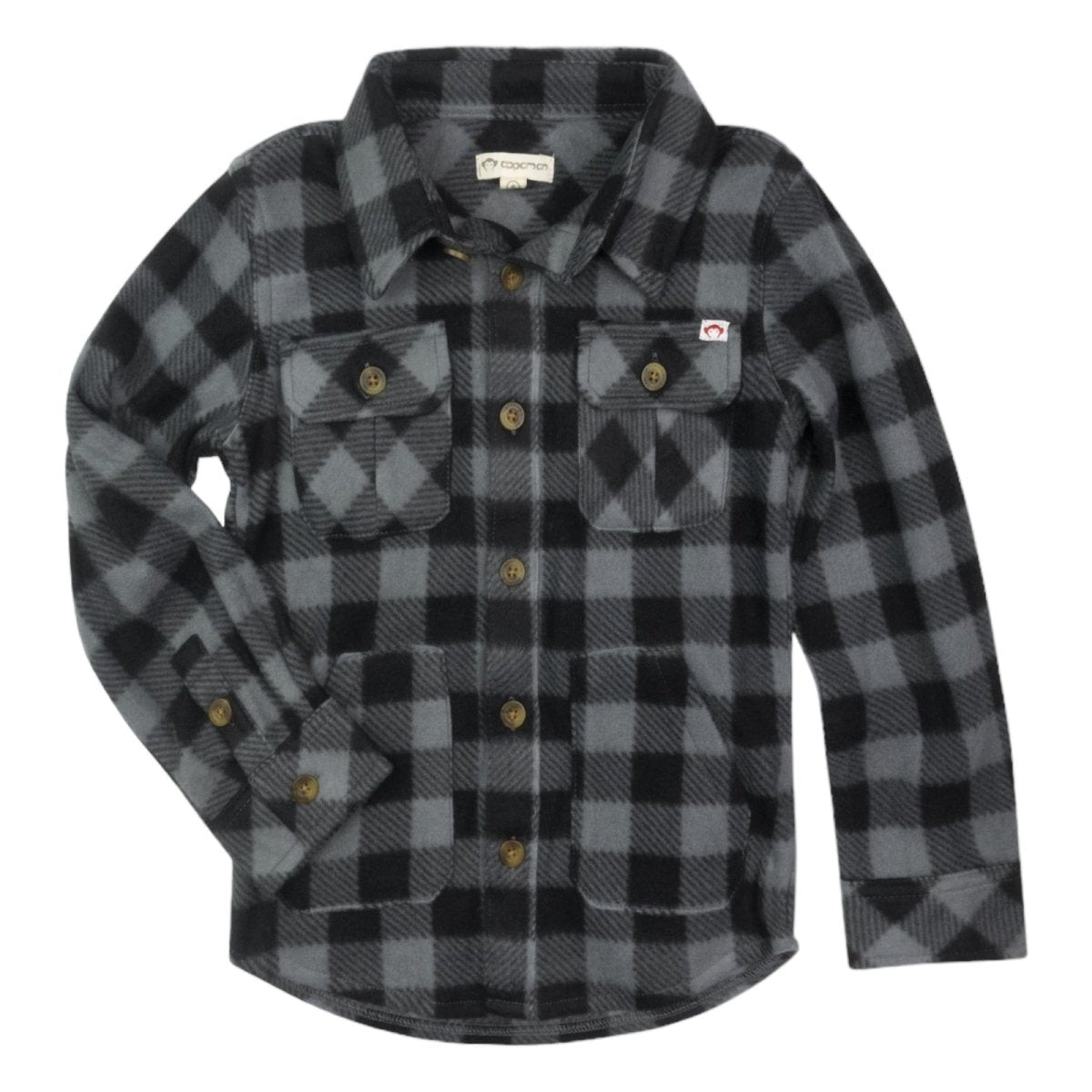 CHECKERED SNOW FLEECE BUTTON DOWN LONG SLEEVE TOP - BUTTON DOWNS