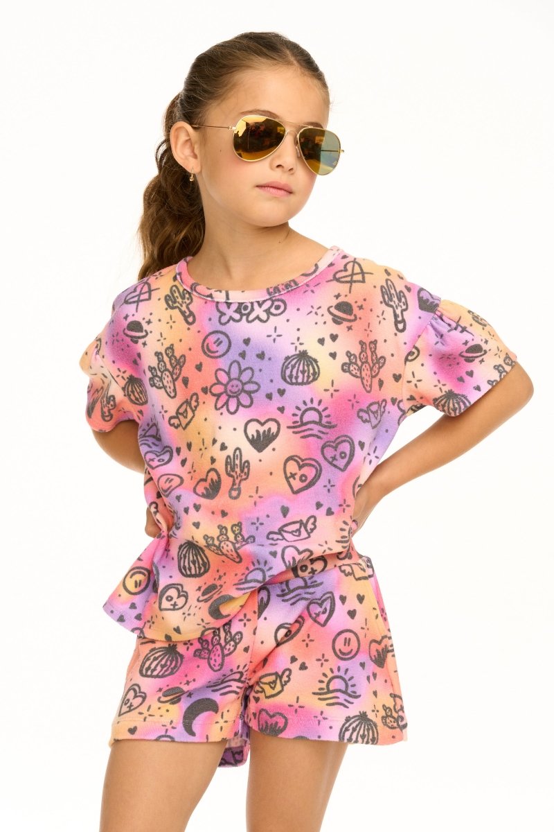 COSMIC SUNSET RUFFLE SLEEVE TSHIRT (PREORDER) - CHASER KIDS