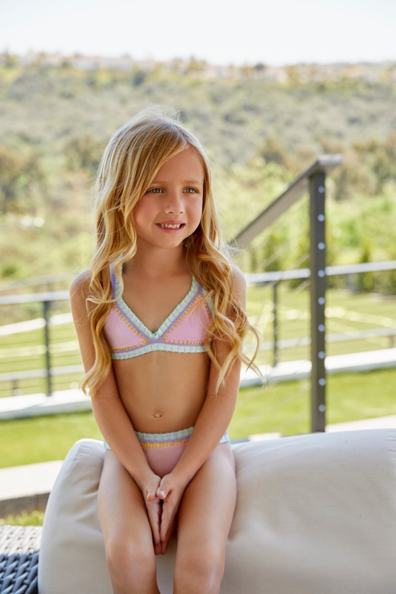 COTTON CANDY RAINBOW EMBROIDERED TWO PIECE BIKINI - TWO PIECE BIKINI