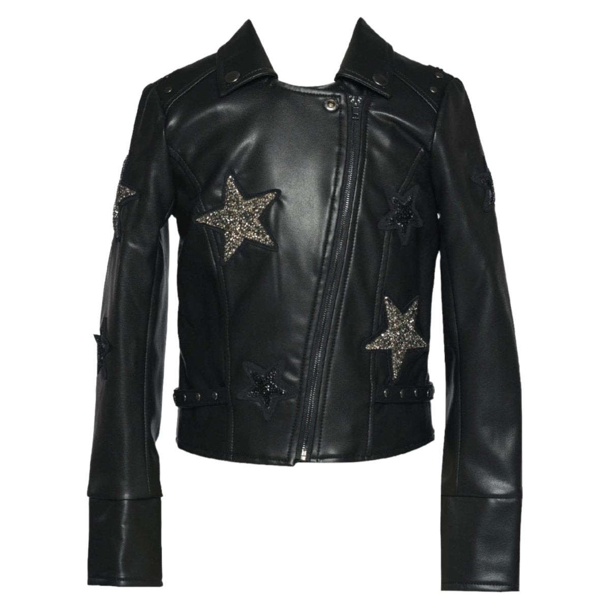 CRYSTAL STAR FAUX LEATHER MOTO JACKET - JACKETS