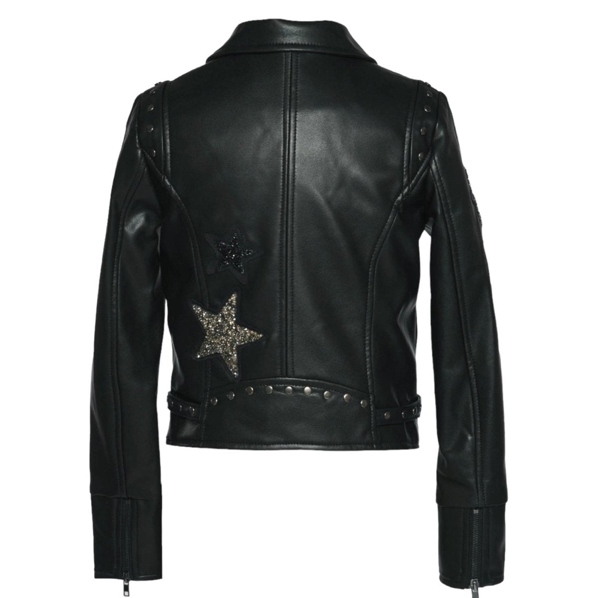 CRYSTAL STAR FAUX LEATHER MOTO JACKET - JACKETS