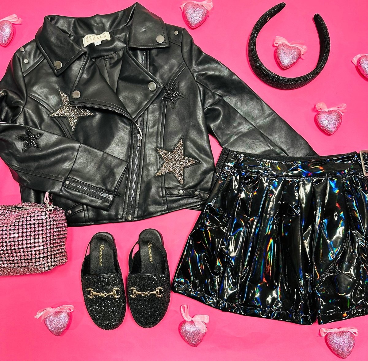 CRYSTAL STAR FAUX LEATHER MOTO JACKET - JACKETS