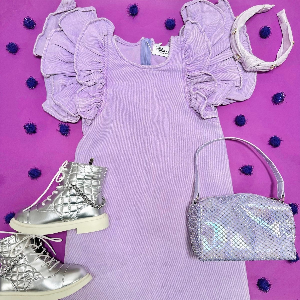 DENIM RUFFLE DRESS - DRESSES