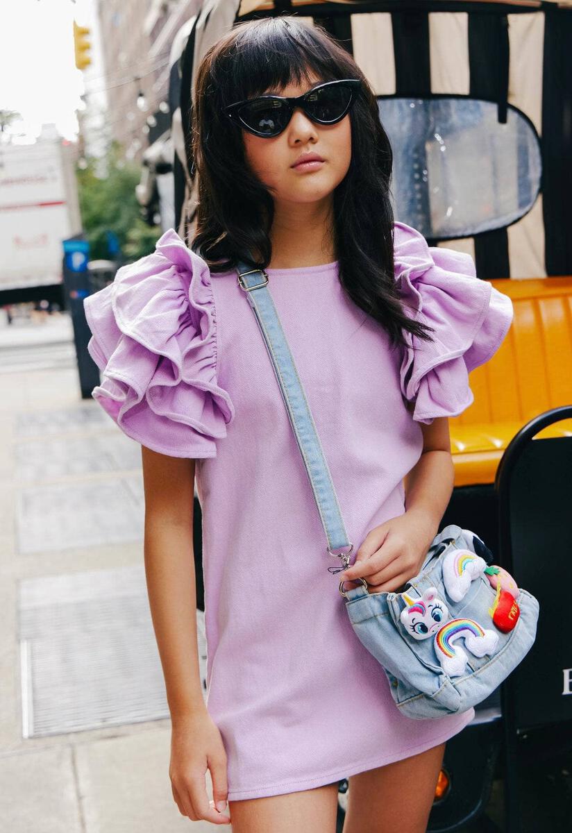 DENIM RUFFLE DRESS - DRESSES