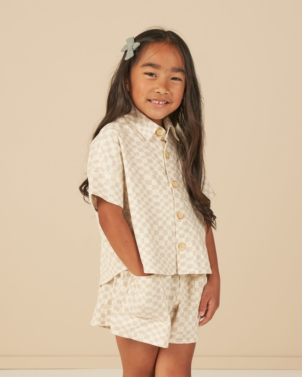 DOVE CHECK KELLI BUTTON DOWN AND SHORTS SET - SET