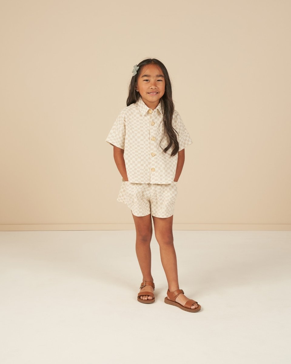 DOVE CHECK KELLI BUTTON DOWN AND SHORTS SET - SET
