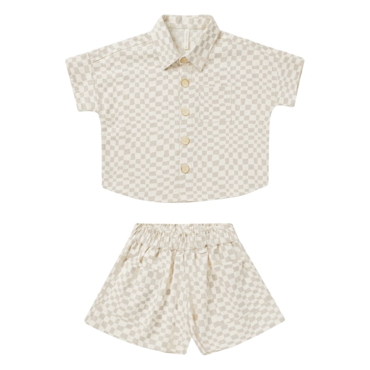 DOVE CHECK KELLI BUTTON DOWN AND SHORTS SET - SET