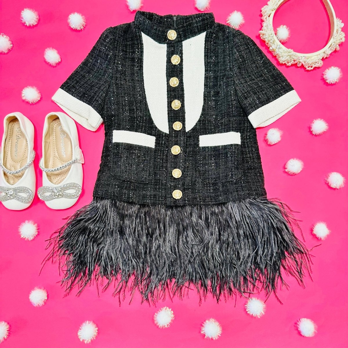 ELLE COCO TWEED FEATHER DRESS - TINA MUR