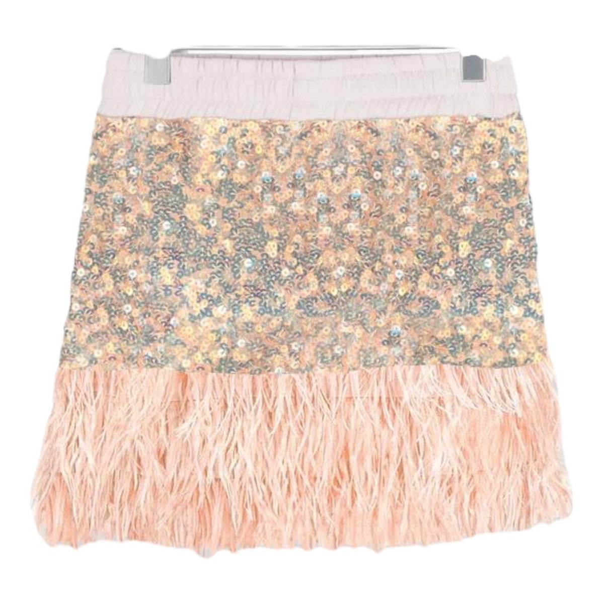 EMBELLISHED SEQUIN SKIRT W/ FEATHERS - SKIRTS