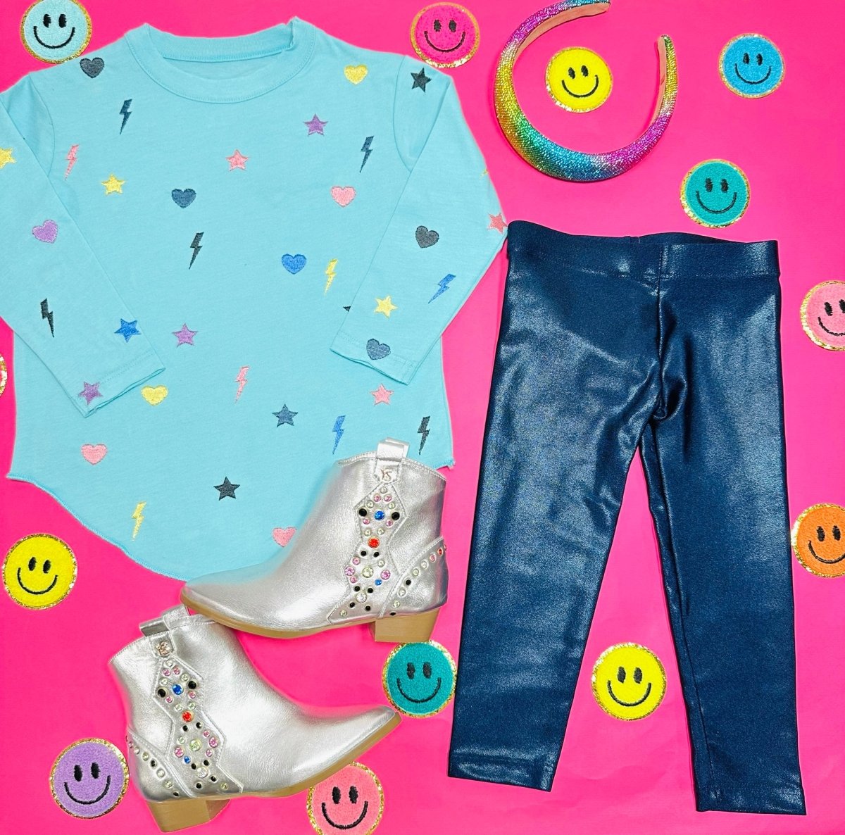 EMBROIDERED STARS & BOLTS LONG SLEEVE TSHIRT - CHASER KIDS