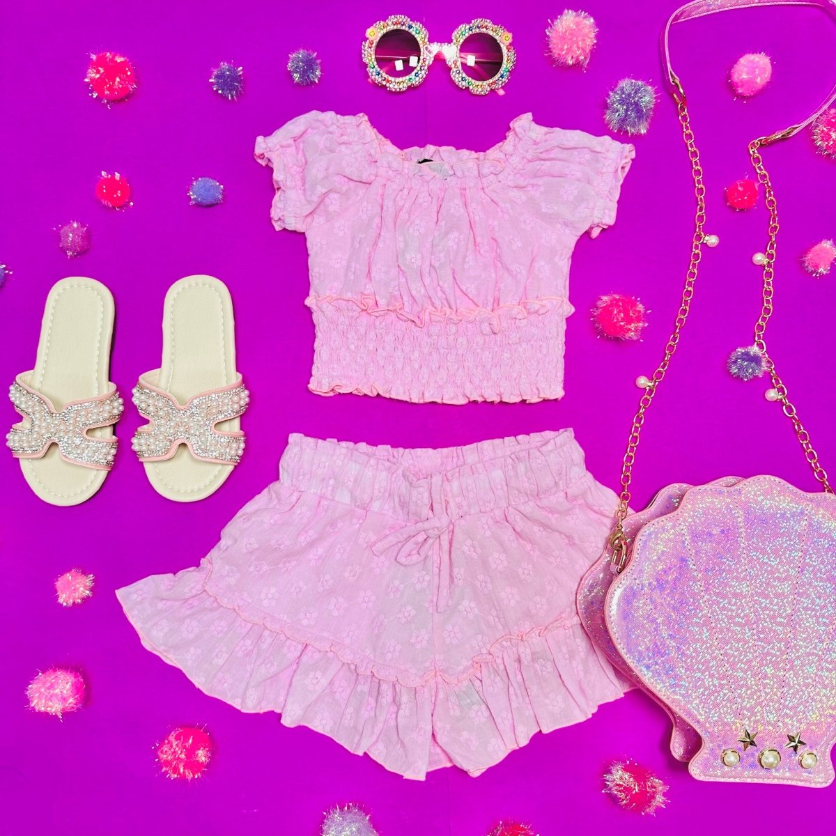 EYELET CROP TOP AND SHORTS SET - SET