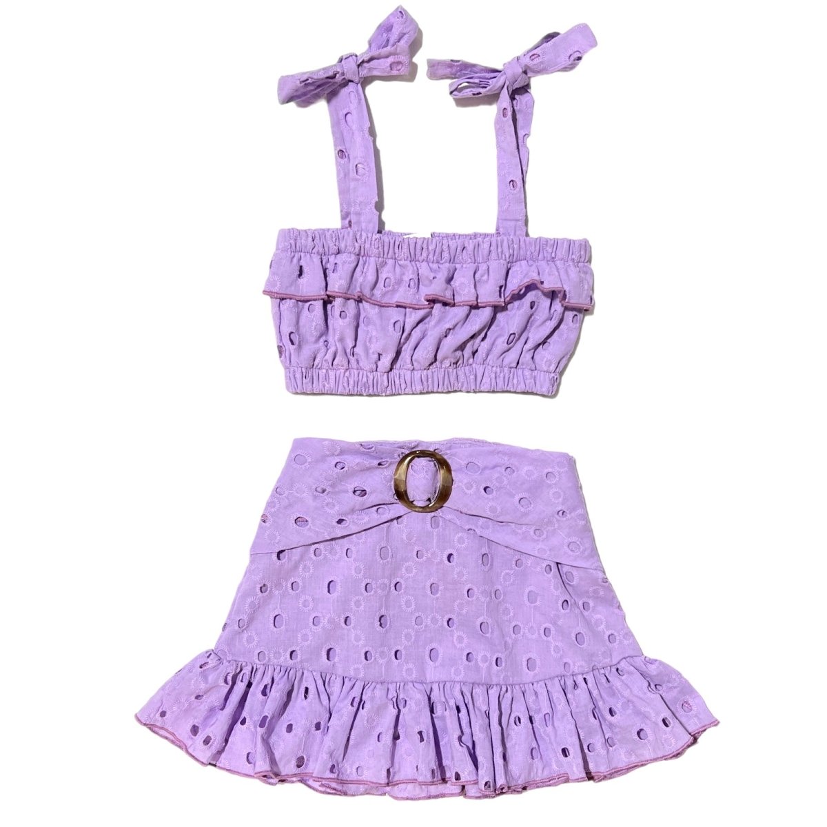 EYELET TANK TOP AND BELTED SKIRT SET - SET